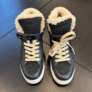 Coach Sz 6 Richmond Shearling Lined Boots Black Cream